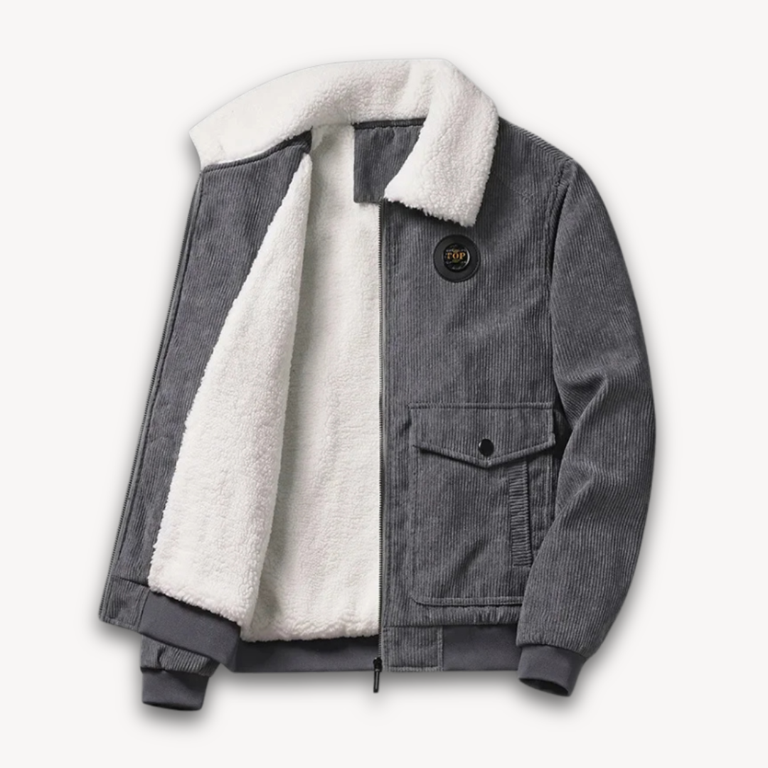 Elarova | Herren-Cordjacke mit Sherpa-Futter – Lässiger, warmer Wintermantel mit Fleecekragen