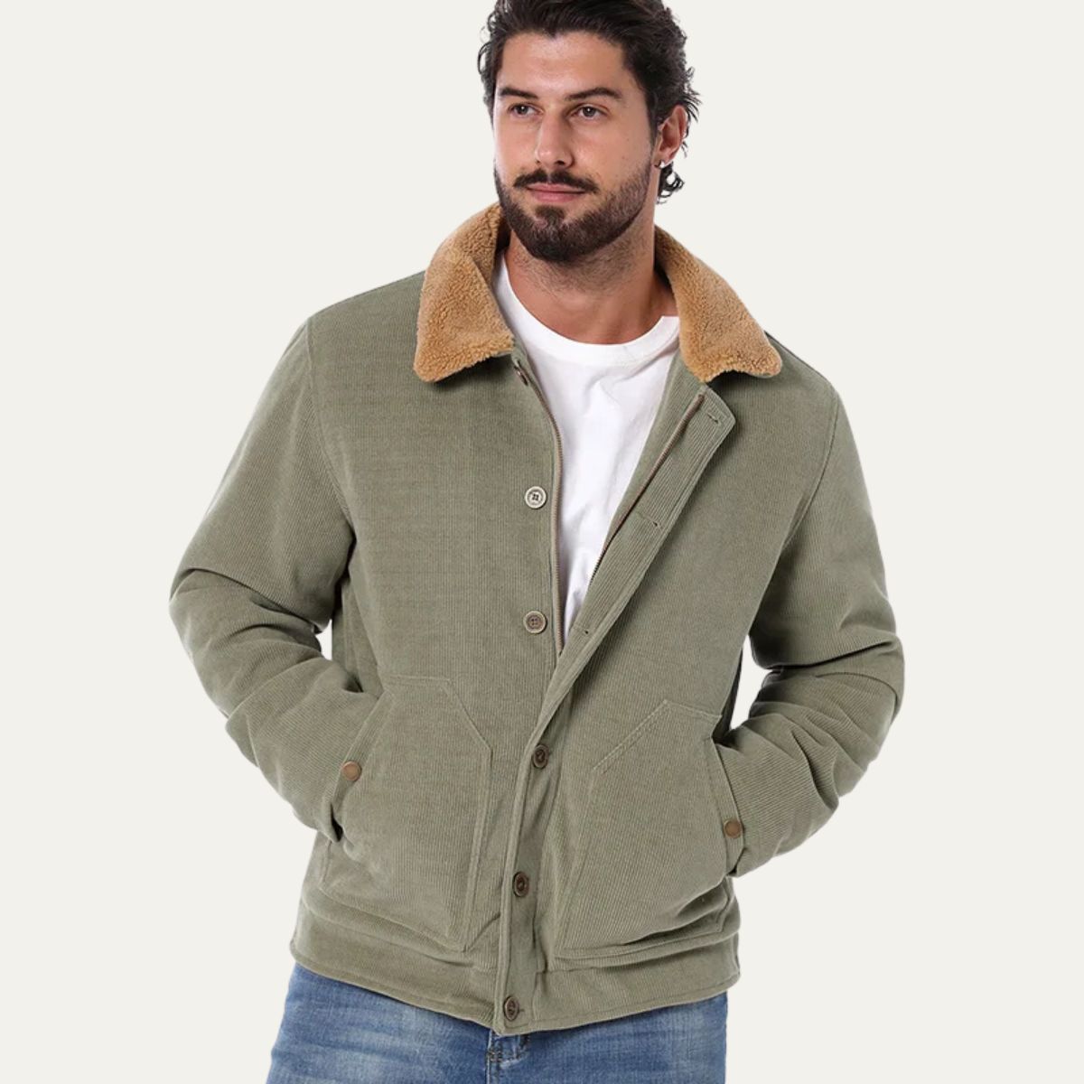 Elarova | Herren-Cordjacket mit Kragen aus Kunstfell