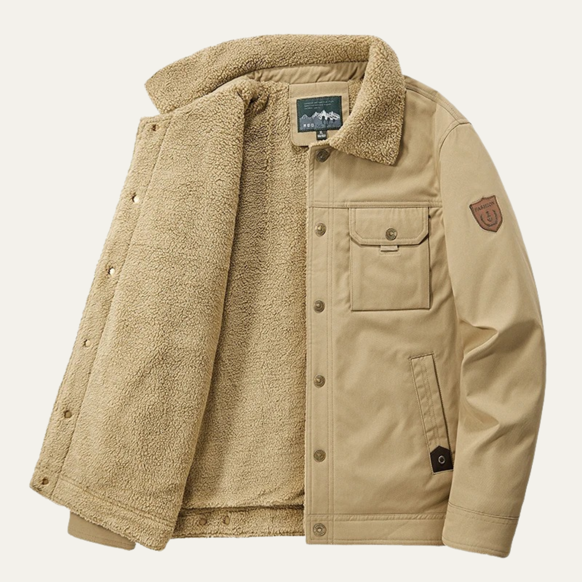 Elarova | Herren-Freizeitjacke mit Sherpa-Futter, Druckknöpfen und Taschen