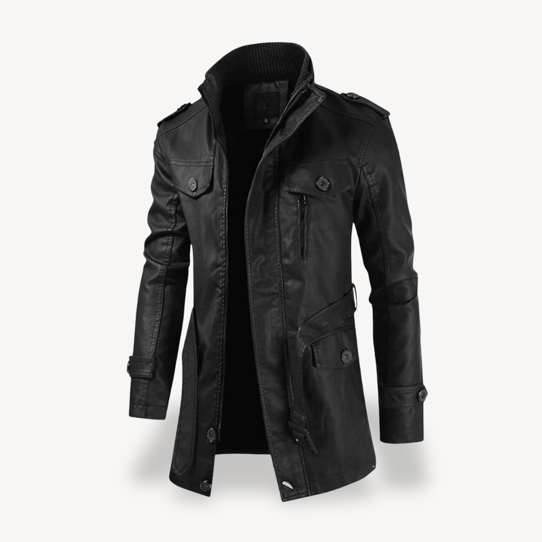 Elarova | Herren Kunstleder Lange Bikerjacke Lässiger Reißverschlussmantel