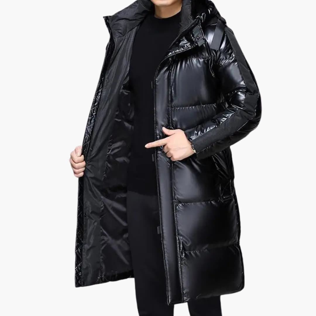 Elarova | Herren Lang Daunenjacke mit Reißverschluss und Kapuze