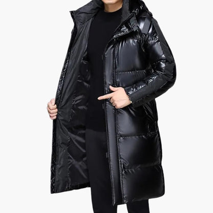 Elarova | Herren Lang Daunenjacke mit Reißverschluss und Kapuze