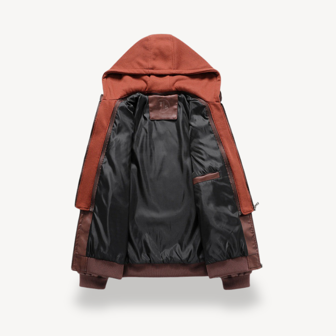 Elarova | Herren Lederjacke mit Kapuze