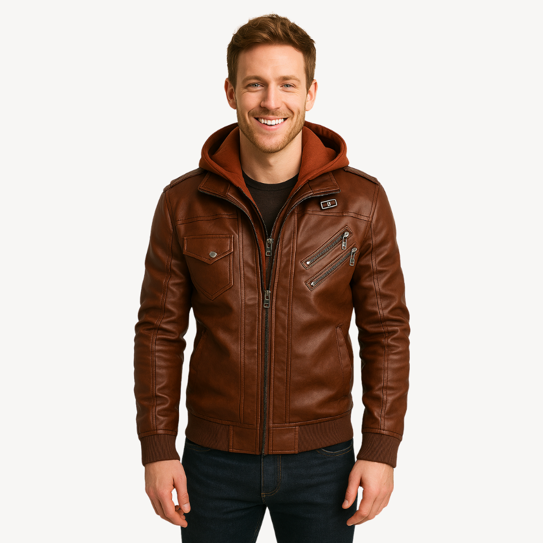 Elarova | Herren Lederjacke mit Kapuze