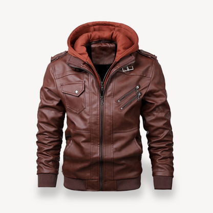 Elarova | Herren Lederjacke mit Kapuze