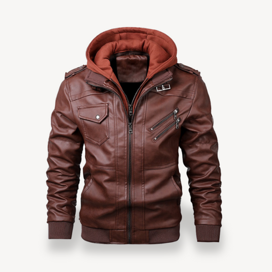 Elarova | Herren Lederjacke mit Kapuze