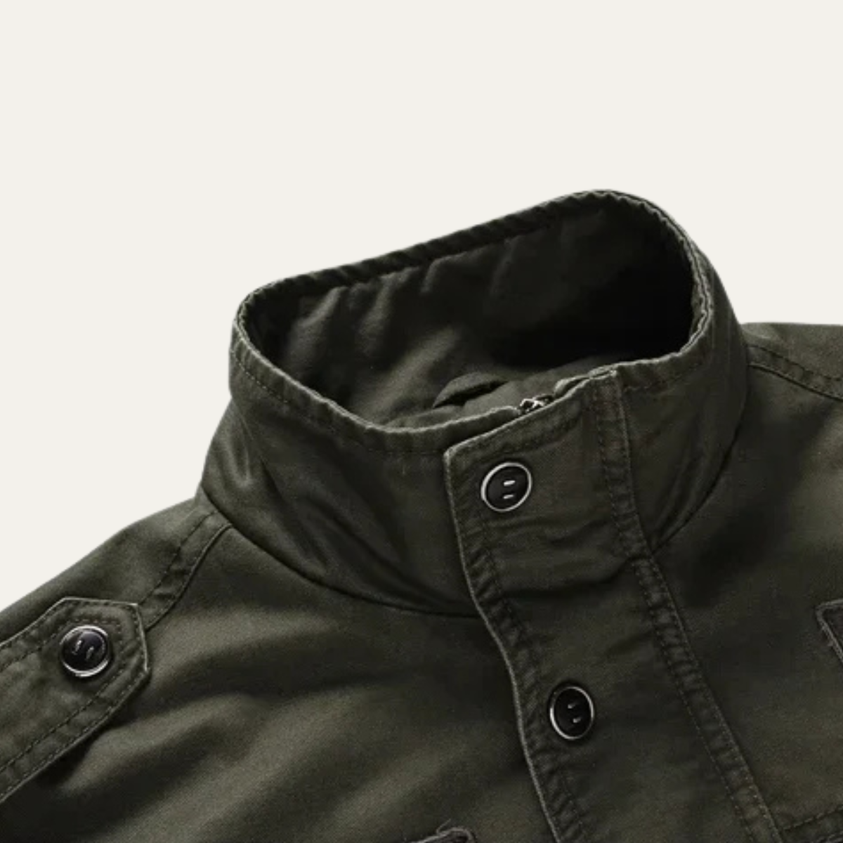 Elarova | Herren Militärjacke in Khaki mit Stehkragen und Taschen