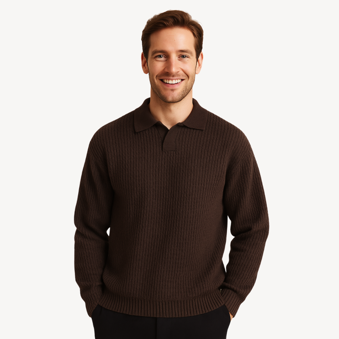 Elarova | Herren-Polopullover mit Waffelstrick