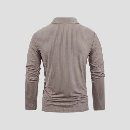 Elarova | Herren-Poloshirt aus Baumwolle mit langen Ärmeln, Slim Fit, geripptes Oberteil mit V-Ausschnitt