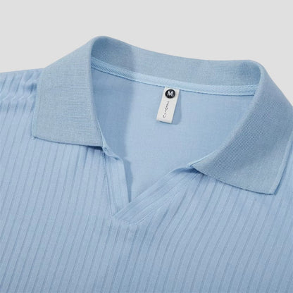 Elarova | Herren-Poloshirt aus Baumwolle mit langen Ärmeln, Slim Fit, geripptes Oberteil mit V-Ausschnitt