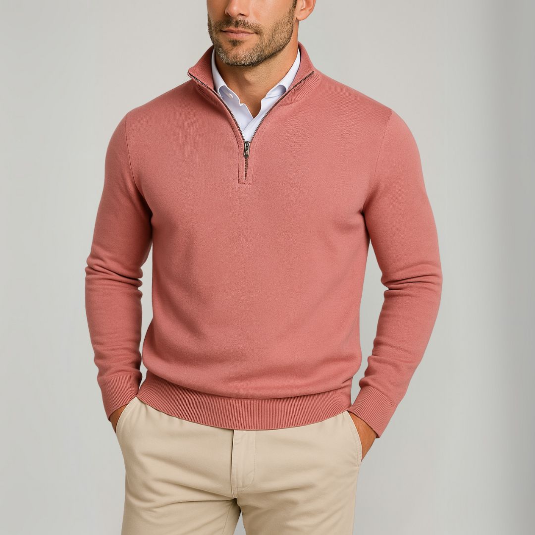 Elarova | Herren-Pullover aus Baumwolle mit Viertelreißverschluss – Slim Fit – Freizeitkleidung