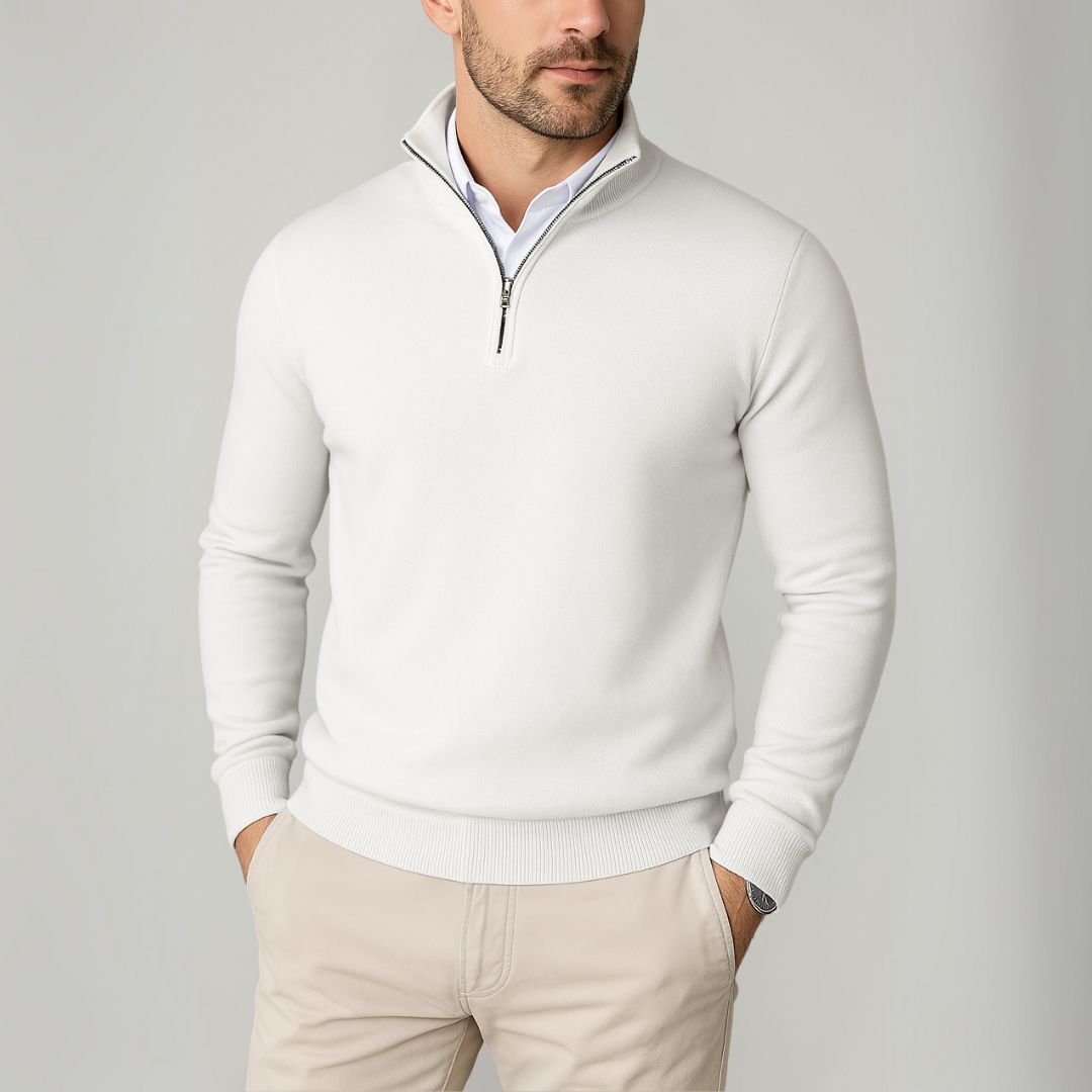 Elarova | Herren-Pullover aus Baumwolle mit Viertelreißverschluss – Slim Fit – Freizeitkleidung