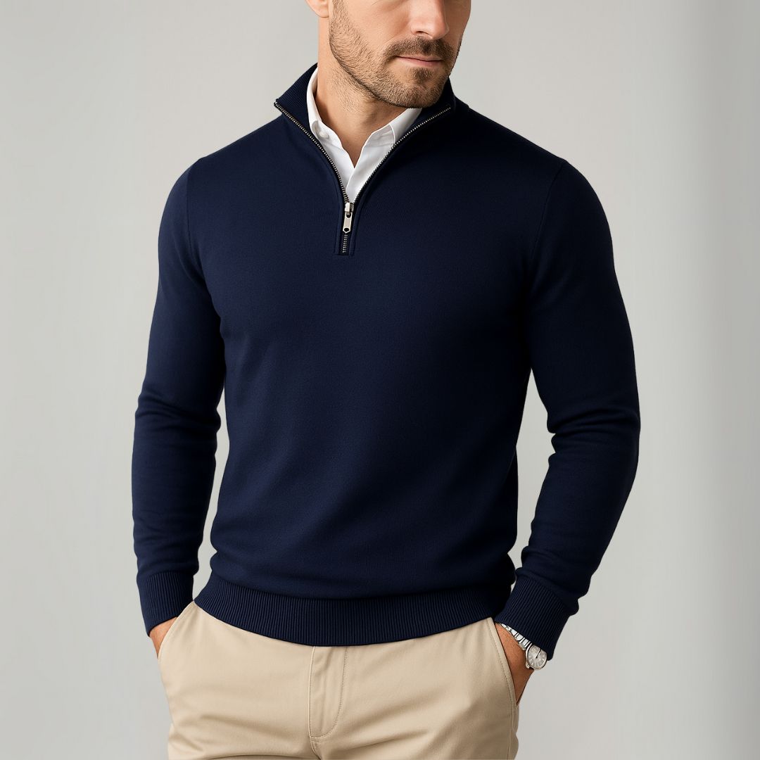 Elarova | Herren-Pullover aus Baumwolle mit Viertelreißverschluss – Slim Fit – Freizeitkleidung