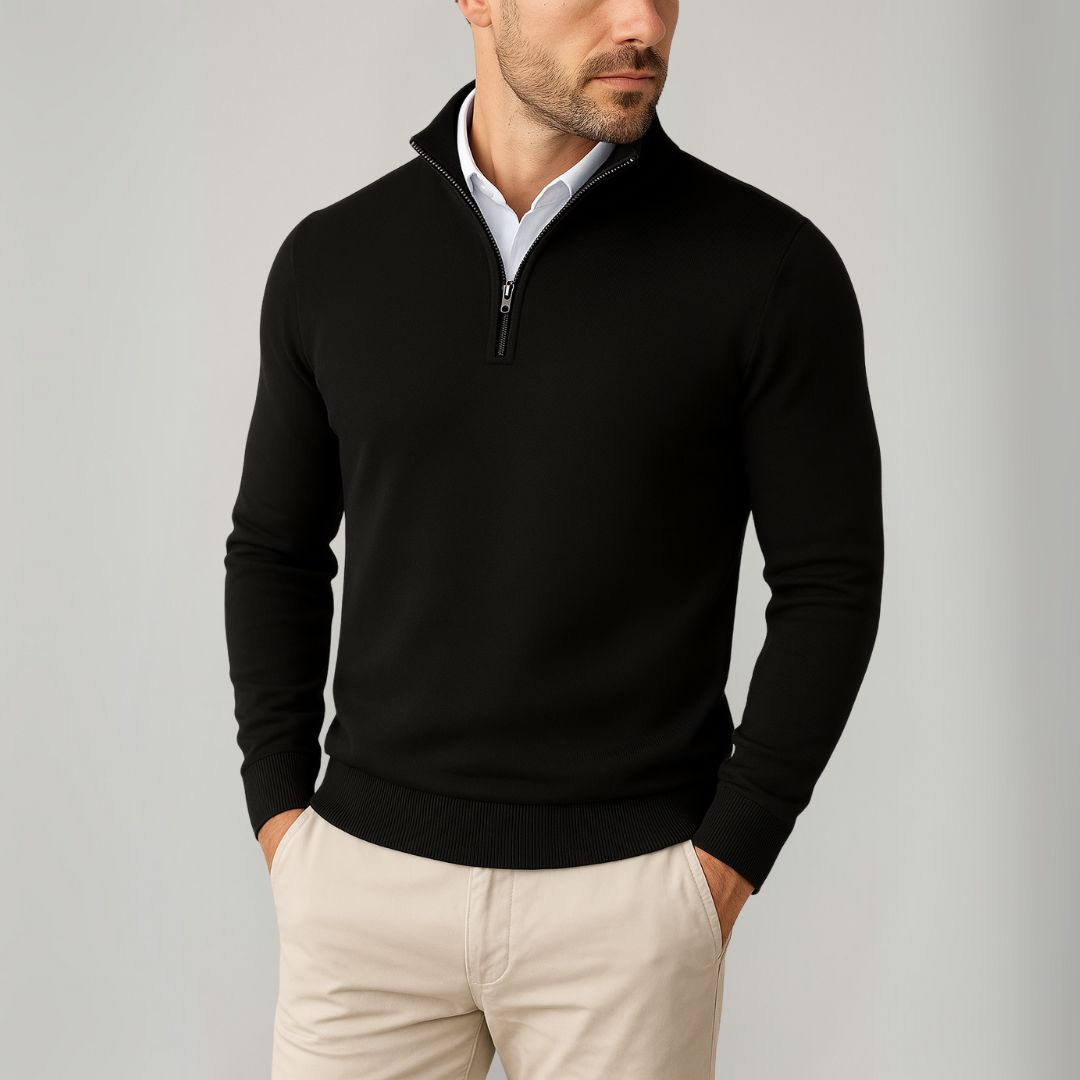 Elarova | Herren-Pullover aus Baumwolle mit Viertelreißverschluss – Slim Fit – Freizeitkleidung