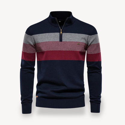 Elarova | Herren-Pullover mit Farbblock und Viertelreißverschluss
