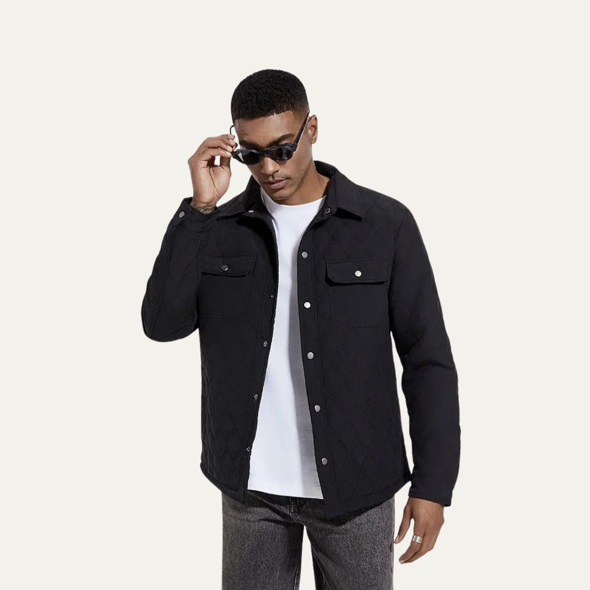 Elarova | Herren-Steppjacke mit Druckknopfverschluss