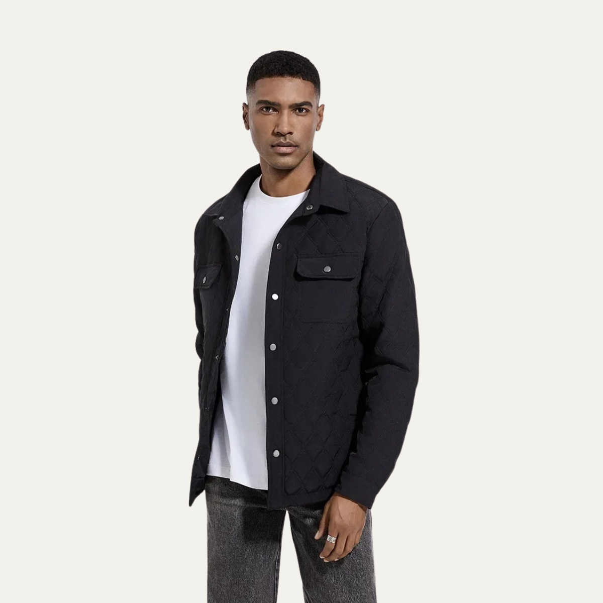 Elarova | Herren-Steppjacke mit Druckknopfverschluss