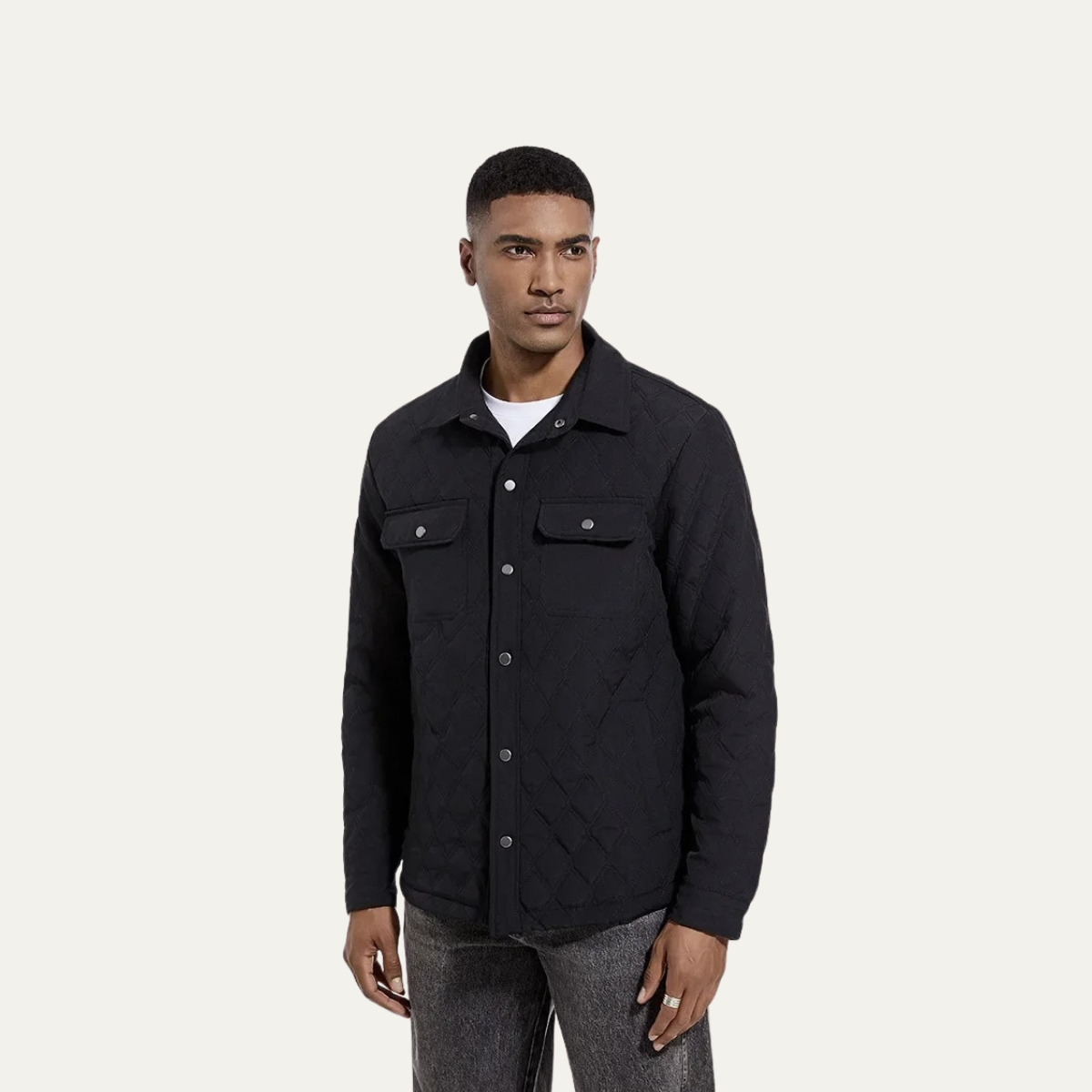 Elarova | Herren-Steppjacke mit Druckknopfverschluss