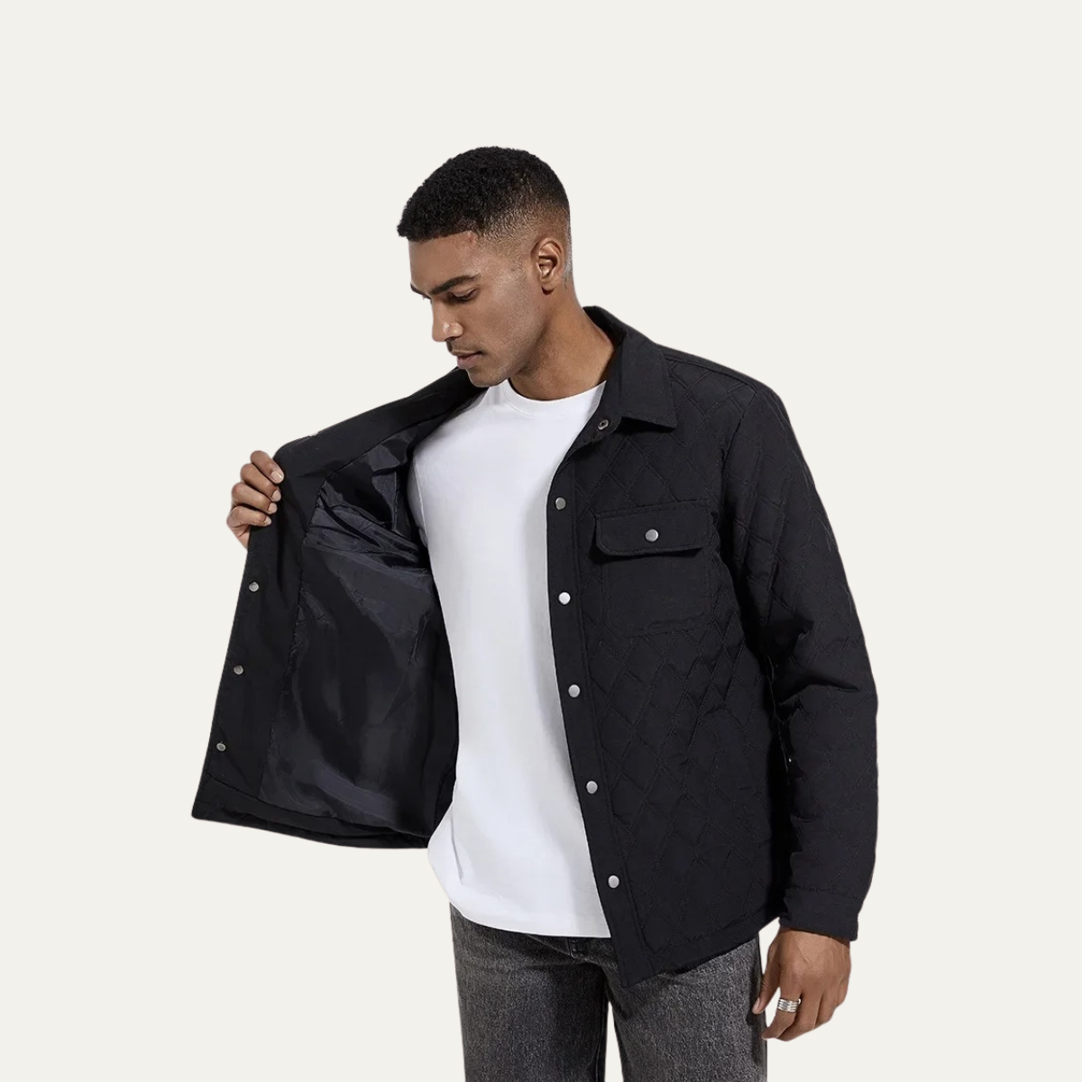 Elarova | Herren-Steppjacke mit Druckknopfverschluss