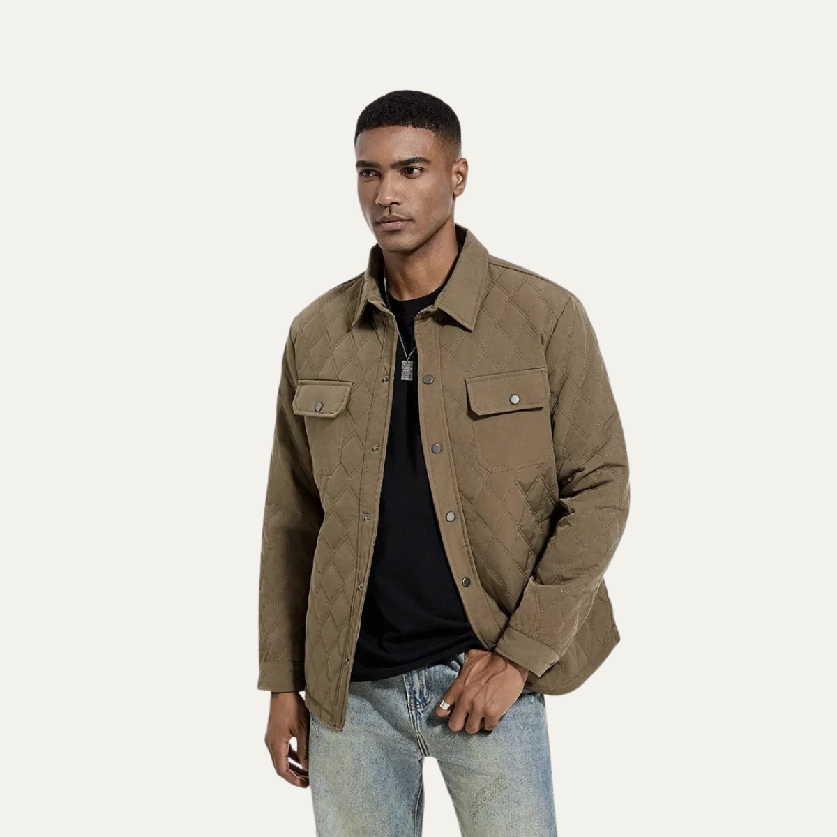 Elarova | Herren-Steppjacke mit Druckknopfverschluss