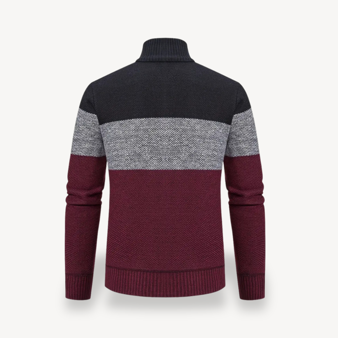 Elarova | Herren-Strickjacke mit Reißverschluss und Farbblock