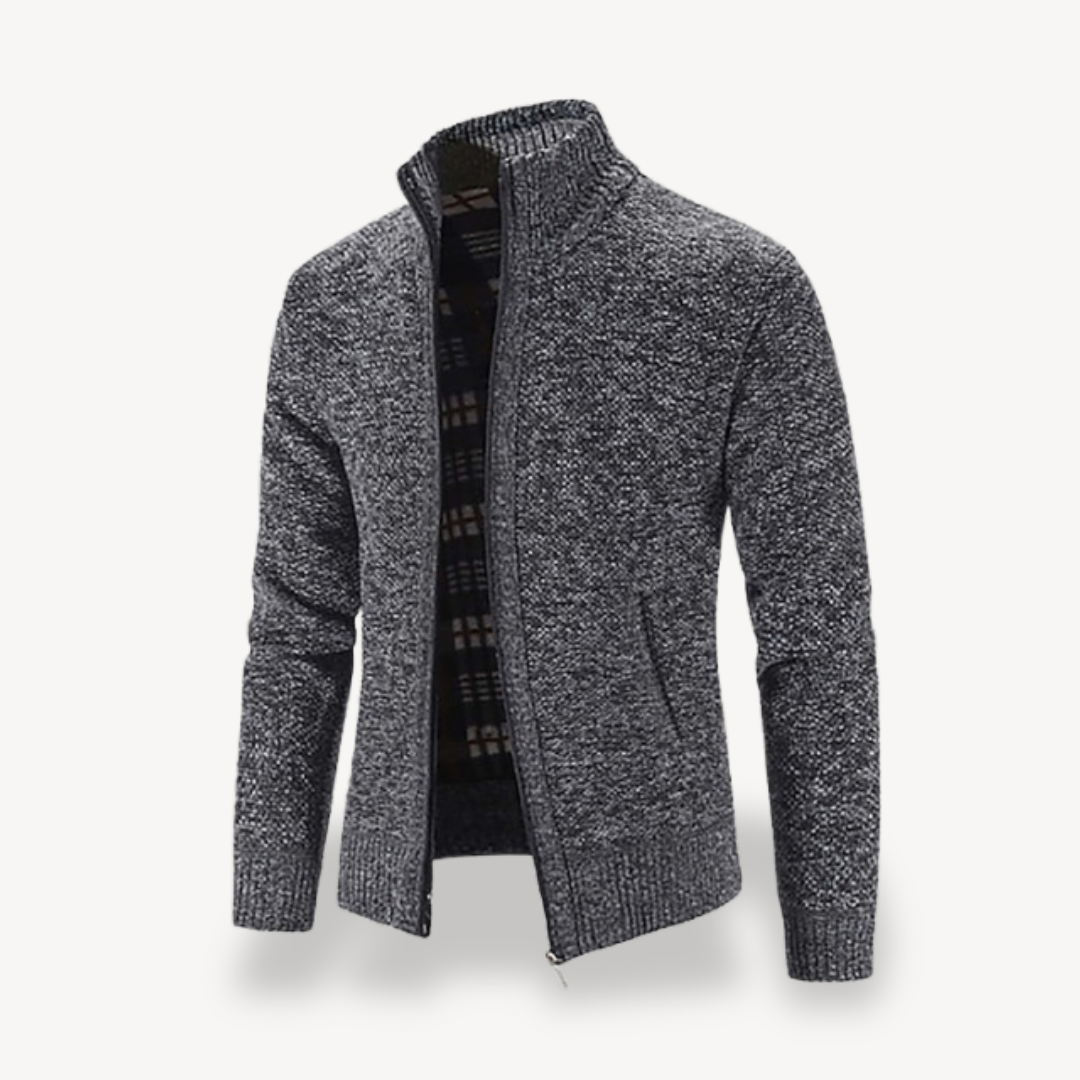 Elarova | Herren-Strickjacke mit Reißverschluss und Fleecefutter