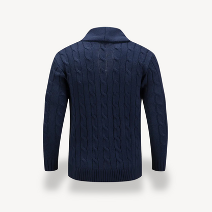 Elarova | Herren-Strickjacke mit Schalkragen und Zopfmuster