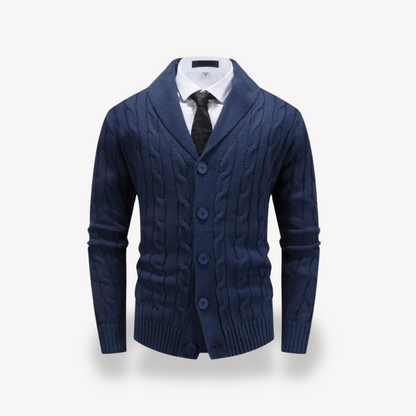 Elarova | Herren-Strickjacke mit Schalkragen und Zopfmuster