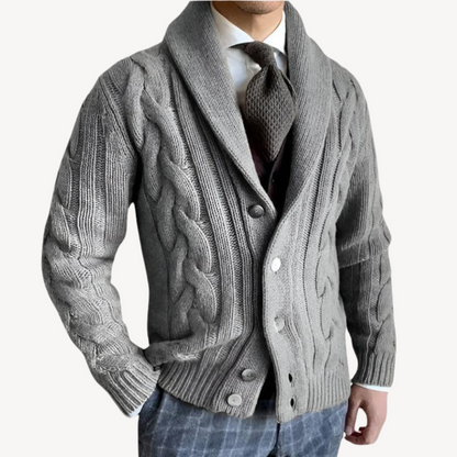 Elarova | Herren-Strickjacke mit Zopfmuster und Schalkragen
