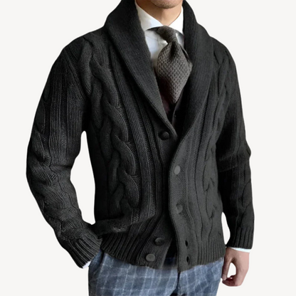Elarova | Herren-Strickjacke mit Zopfmuster und Schalkragen