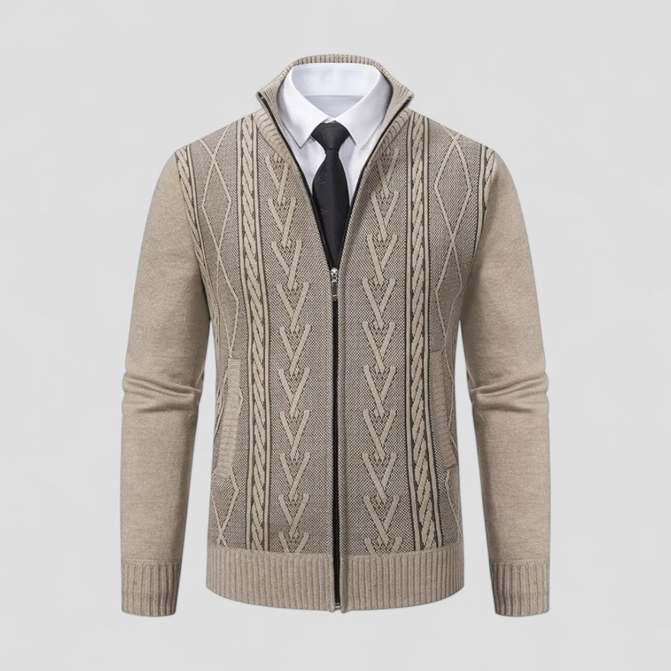 Elarova | Herren-Strickpullover aus Kaschmir mit durchgehendem Reißverschluss und strukturiertem Muster