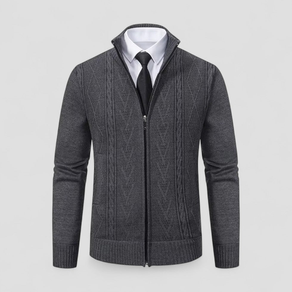 Elarova | Herren-Strickpullover aus Kaschmir mit durchgehendem Reißverschluss und strukturiertem Muster