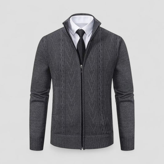 Elarova | Herren-Strickpullover aus Kaschmir mit durchgehendem Reißverschluss und strukturiertem Muster