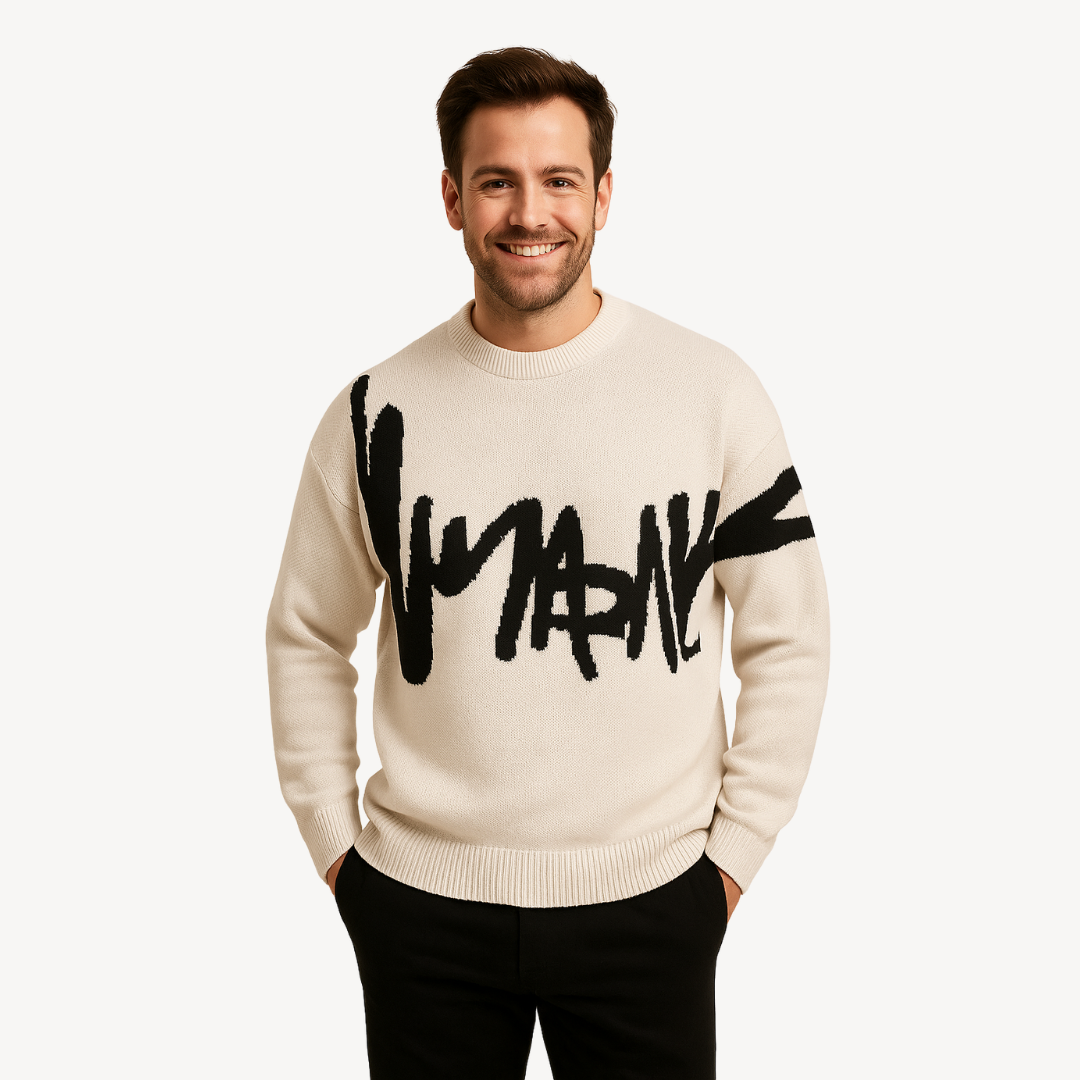 Elarova | Herren-Strickpullover mit Graffiti-Print