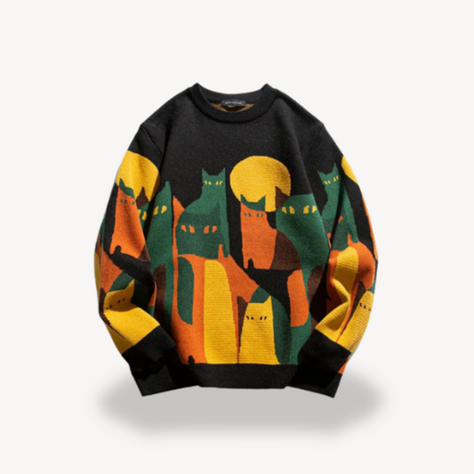 Elarova | Herren-Strickpullover mit Katzenmotiv aus Baumwolle