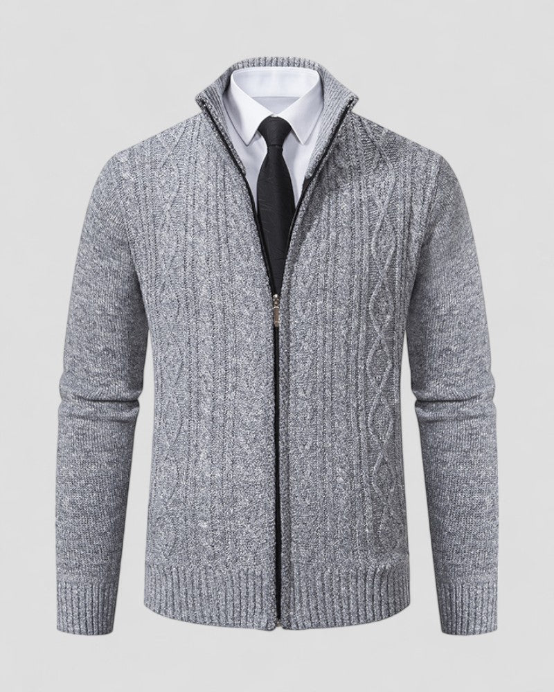 Elarova | Herren-Strickpullover mit Reißverschluss vorne und Stehkragen