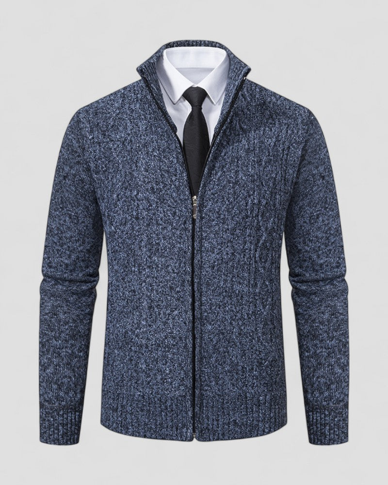 Elarova | Herren-Strickpullover mit Reißverschluss vorne und Stehkragen