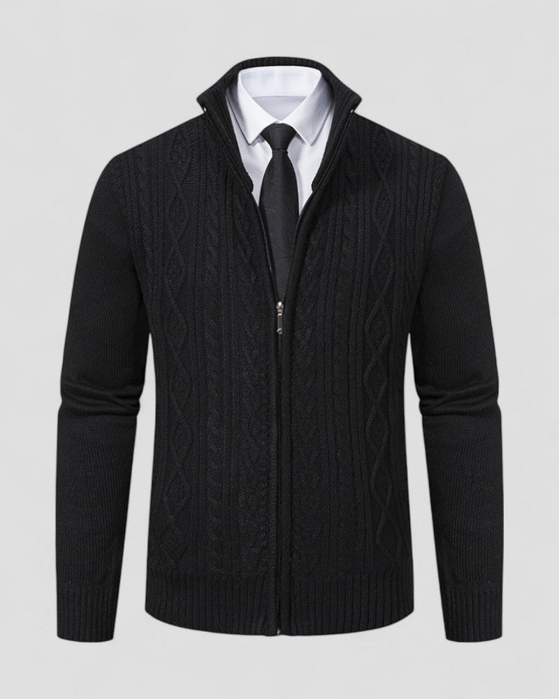Elarova | Herren-Strickpullover mit Reißverschluss vorne und Stehkragen