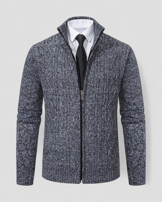 Elarova | Herren-Strickpullover mit Reißverschluss vorne und Stehkragen