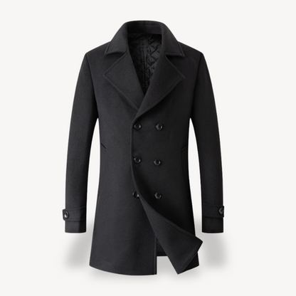 Elarova | Herren Trenchcoat aus Wolle, zweireihig, in Marineblau, Grau, Camel, Schwarz