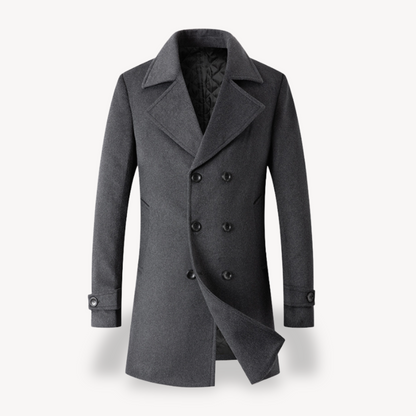 Elarova | Herren Trenchcoat aus Wolle, zweireihig, in Marineblau, Grau, Camel, Schwarz