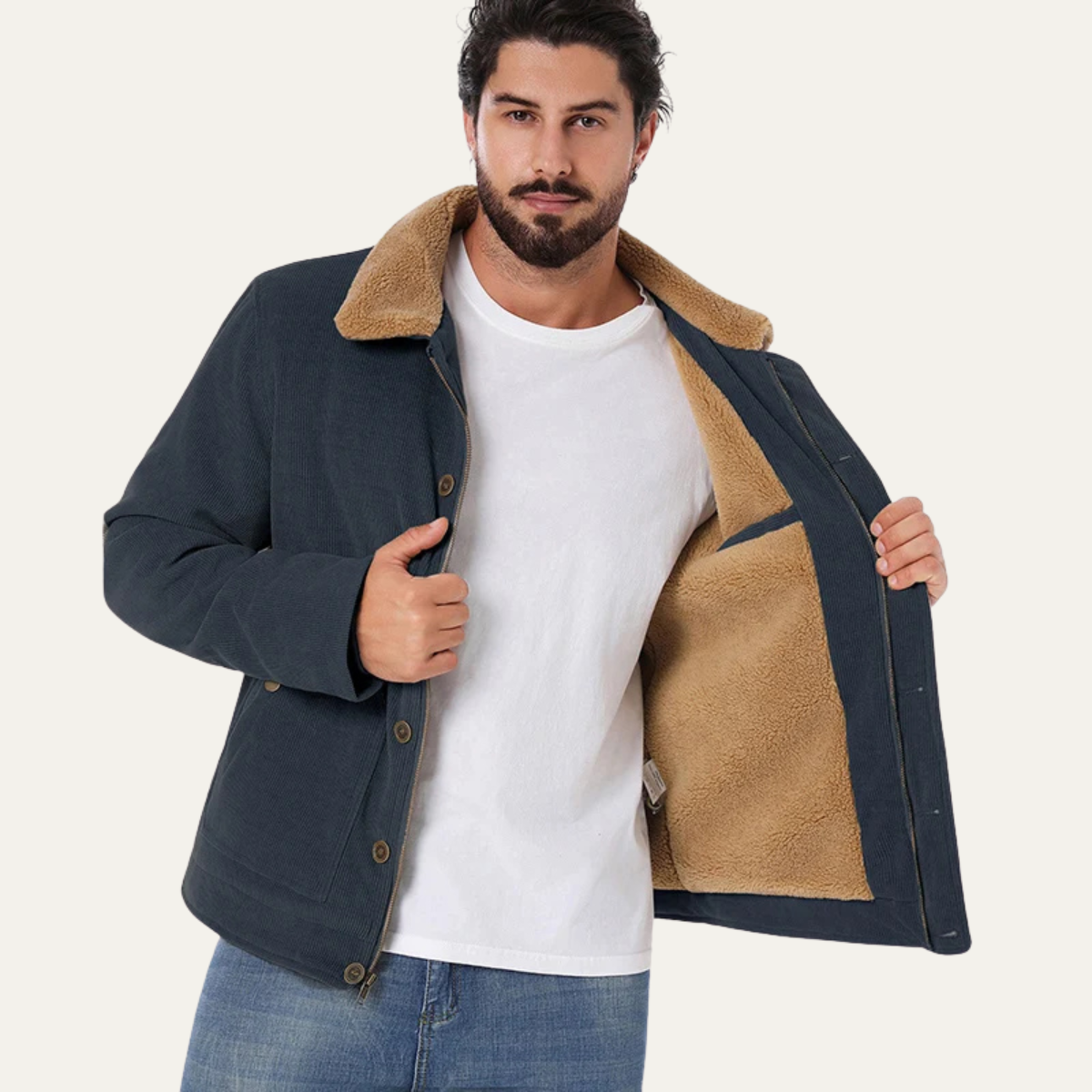Elarova | Herren-Truckerjacke aus Cord mit Sherpa-Futter
