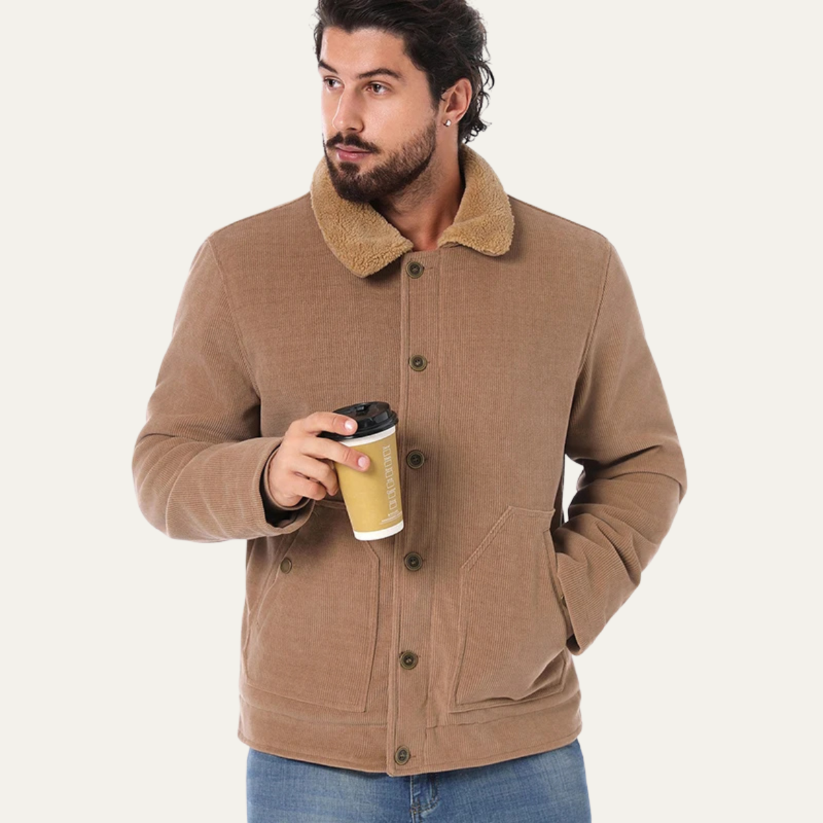 Elarova | Herren-Truckerjacke aus Cord mit Sherpa-Futter