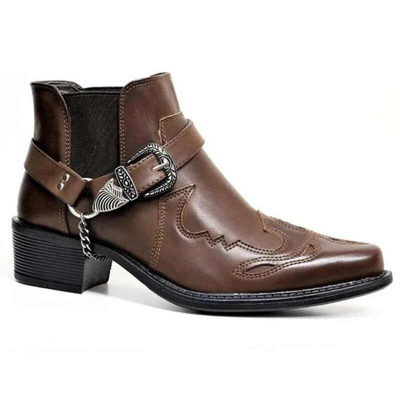Elarova | Herren Westernstiefel Schwarz Leder