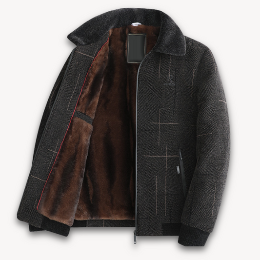 Elarova | Herren-Winterjacke aus Wollmischung – Pelzgefütterte, warme Oberbekleidung