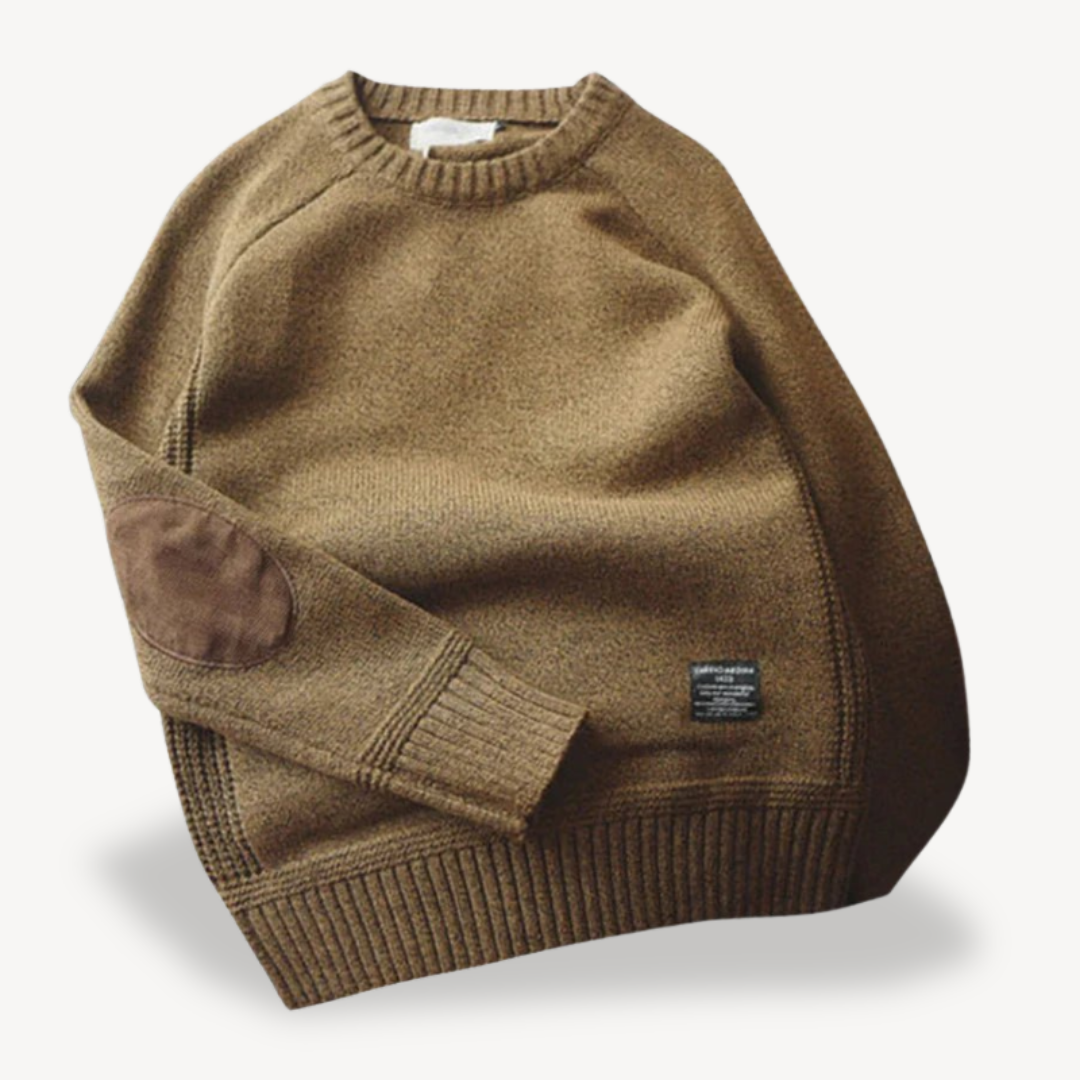 Elarova | Herren-Wollpullover mit Ellenbogenflicken aus Leder