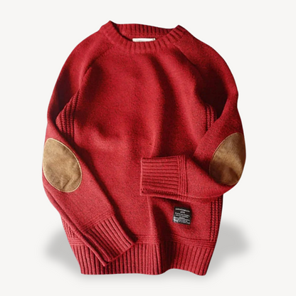 Elarova | Herren-Wollpullover mit Ellenbogenflicken aus Leder