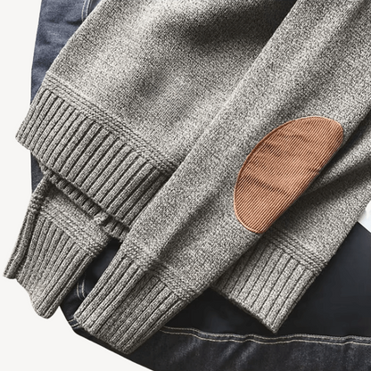 Elarova | Herren-Wollpullover mit Ellenbogenflicken aus Leder