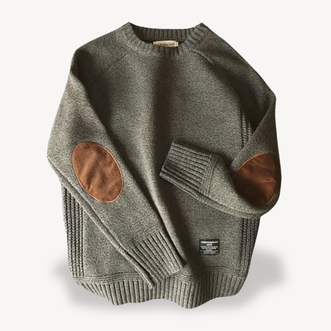 Elarova | Herren-Wollpullover mit Ellenbogenflicken aus Leder