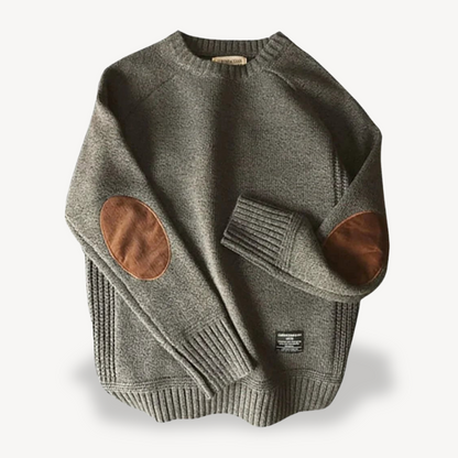 Elarova | Herren-Wollpullover mit Ellenbogenflicken aus Leder